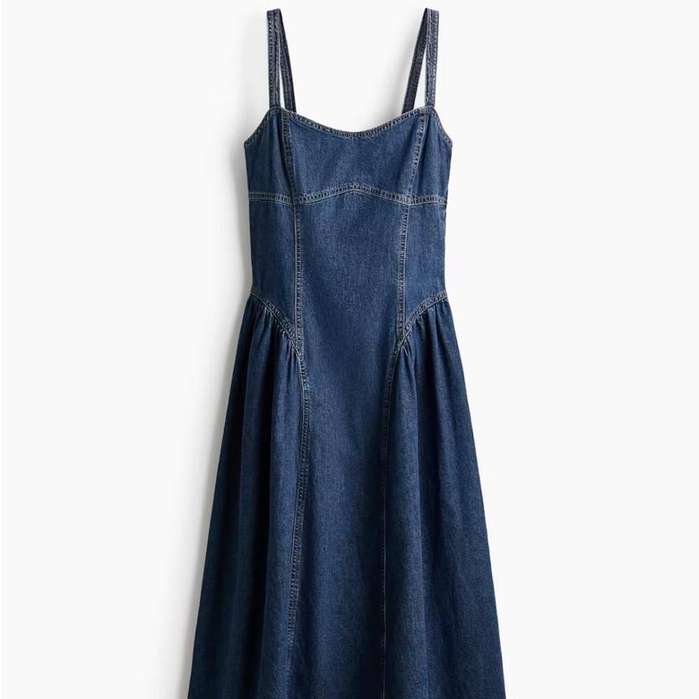 H&M Dark Blue Denim Midi Dress with Slim Straps